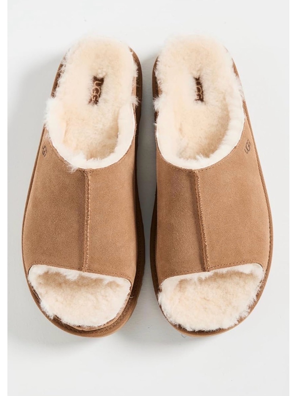 UGG Chestnut Suede Open-Toe Shearling Slide